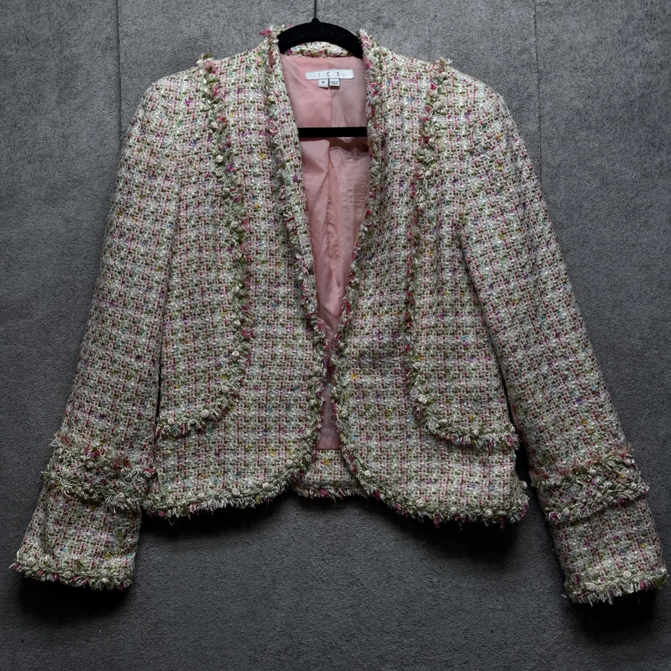 Chaqueta De Colección Ice Tweed Dama 8 Rosa Mezcla Seda Blazer Floral Rosa Hada Y2K Delicada Foto 2 de 4