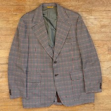 Vintage Mens 1960s Houndsooth Plaid Blazer Size 40R Poly Knit Sport Coat Jacket