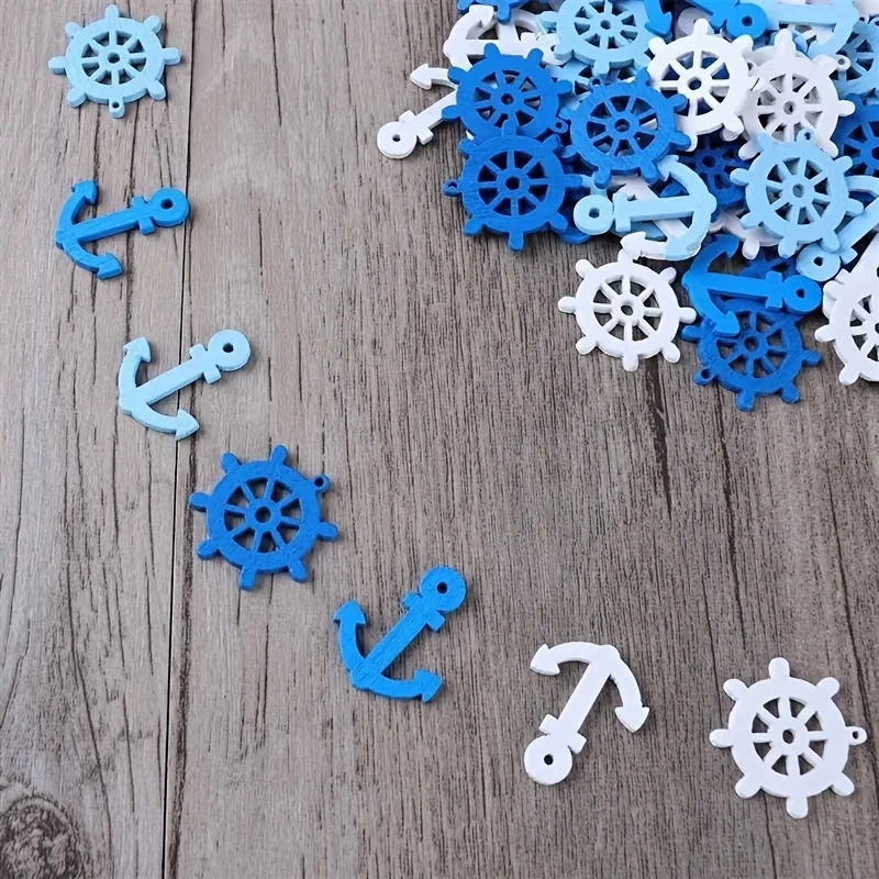 50 Piezas Aleatorio Mezclado Hágalo Usted Mismo Madera Dibujos Animados Lindo Estilo Azul Marino Colgante Accesorios, Azul Foto 4 de 4