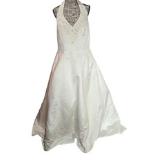Davids Bridal Ivory Halter Wedding Dress Beaded A-Line 18W NEW without Tag 