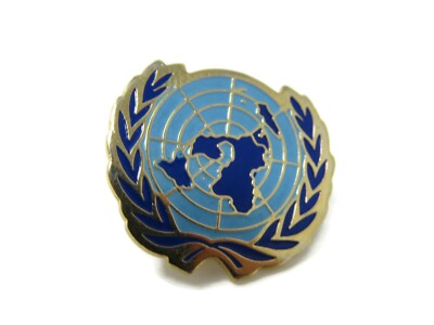 Vintage United Nations UN Emblem Lapel Pin Gold Tone Blue Enamel World Map Badge