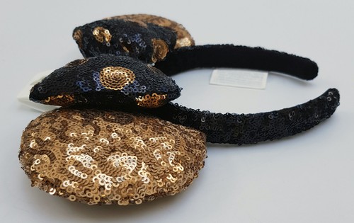 Disney World Minnie Mouse Black & Gold Sequin Ears Headband Disney Parks Store - Picture 5 of 10