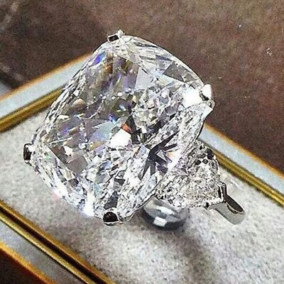 Big Gemstone 20CT Cushion CZ Diamond Ring in Silver Cocktail Ring Celebrity  Ring