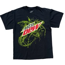 Vintage Y2K Mountain Dew T Shirt Size L Black Mtn  Dew Splash