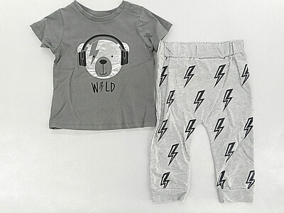 Infant Boys Sterling Baby $20 S.S. Gray T-Shirt & Jogger Pants Set Sz 12Mt -24Mt