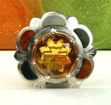 Victorian CELTIC Pin 1800s Sterling & SCOTTISH AGATE GEMS Citrine Paste Thistles