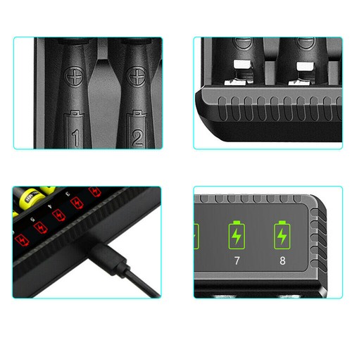 8 ranuras Cargador de batería inteligente Pantalla LED para baterías recargables AA/AAA NiMH - Imagen 8 de 8