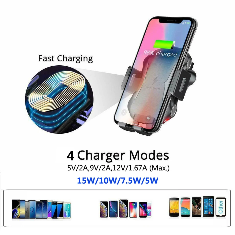 Automatic Clamping 15W Wireless Car Charger Vent & Dashboard Mount Phone Holder - Image 4 of 4