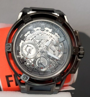 Guess Men's Gray Tone Steel Skeleton Dial Watch GW0423G3 W1