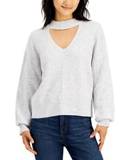 MSRP $44 Hooked Up by Iot Juniors' Mossy Choker Sweater Gray Size Medium