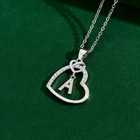 1Ct Round Real Moissanite Heart Initial "A" Letter Pendant 14k White Gold Plated