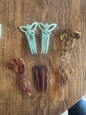 Vintage Hair Comb Lot of 7 Metal Celluloid Plastic Deco Victorian Asian