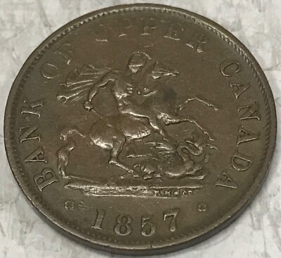 【入手困難!!】オーストラリア・ニンビン産タンクトップ【古着】値下げ不可 1857 Bank of Upper Canada Penny Token, KM TN3, XF St. George