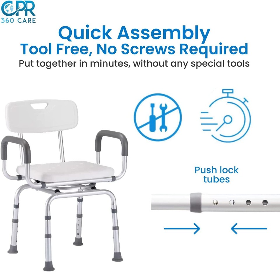 CPR 360 Care Swivel Shower Chair Adjustable Lightweight Rotating Bath