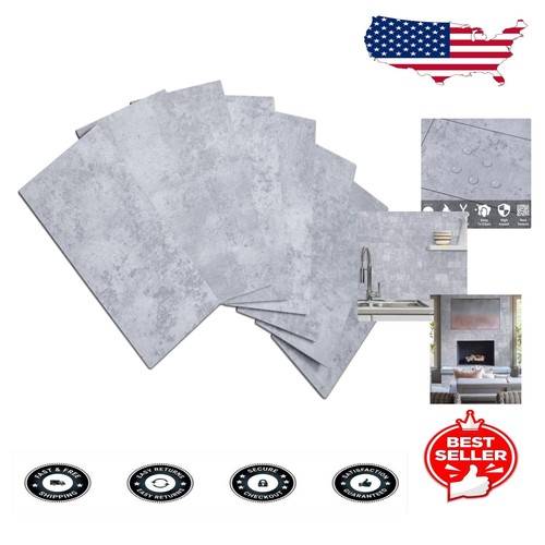 Transform Your Space with 100 Peel and Stick PVC Tiles - Cement Grey Backsplash