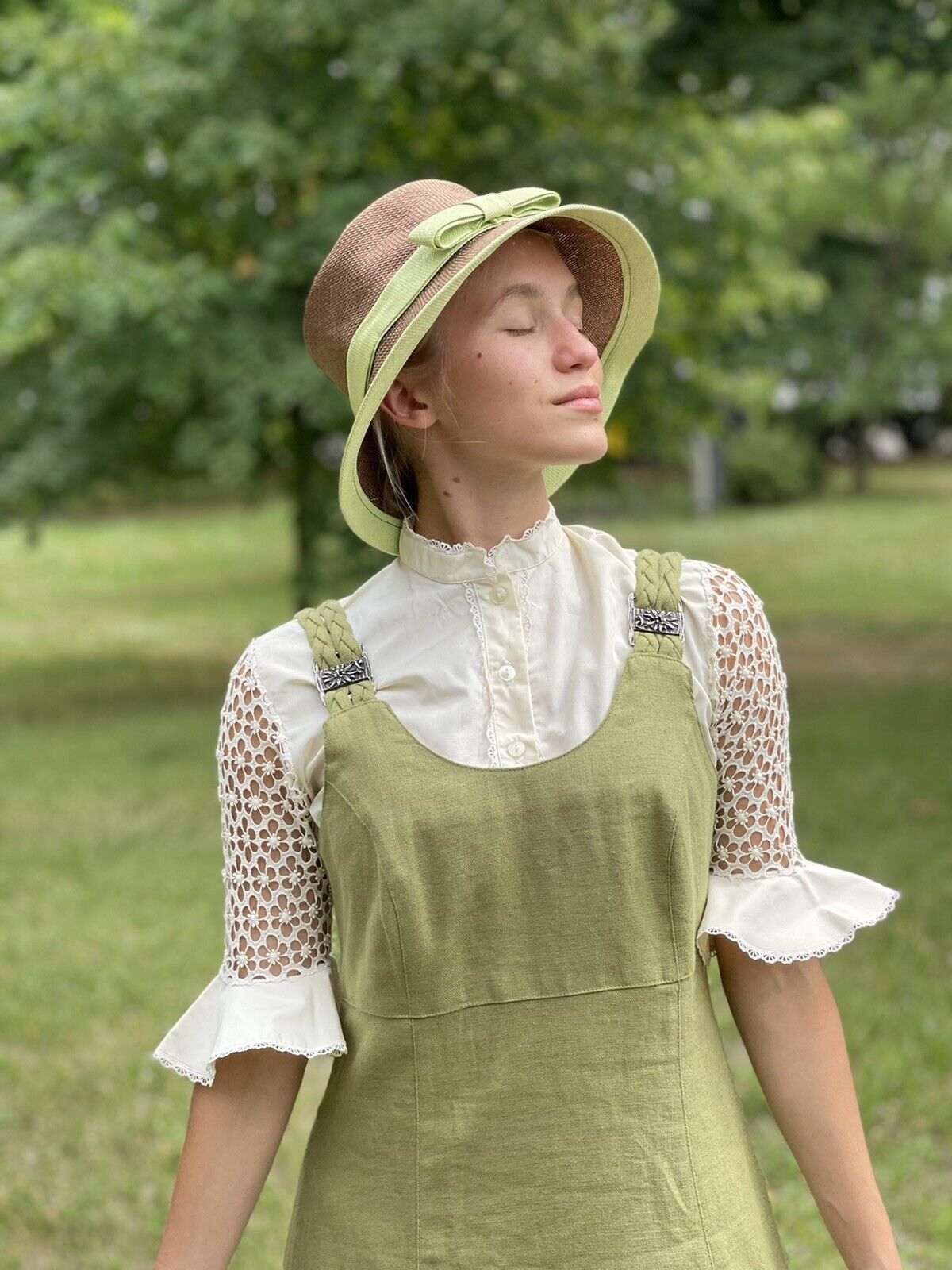 H.moser Mode aus Salzburg Green Linen long Dress … - image 7