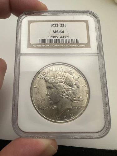 1923 S$1 MS64 Peace US Silver Dollar NGC Graded Old Brown Label Light Tone LOOK*