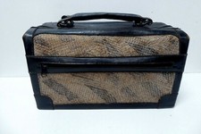 ANTIQUE VINTAGE DECO LEATHER WOVEN CANE TRAVEL CASE HANDBAG VANITY LUGGAGE BAG
