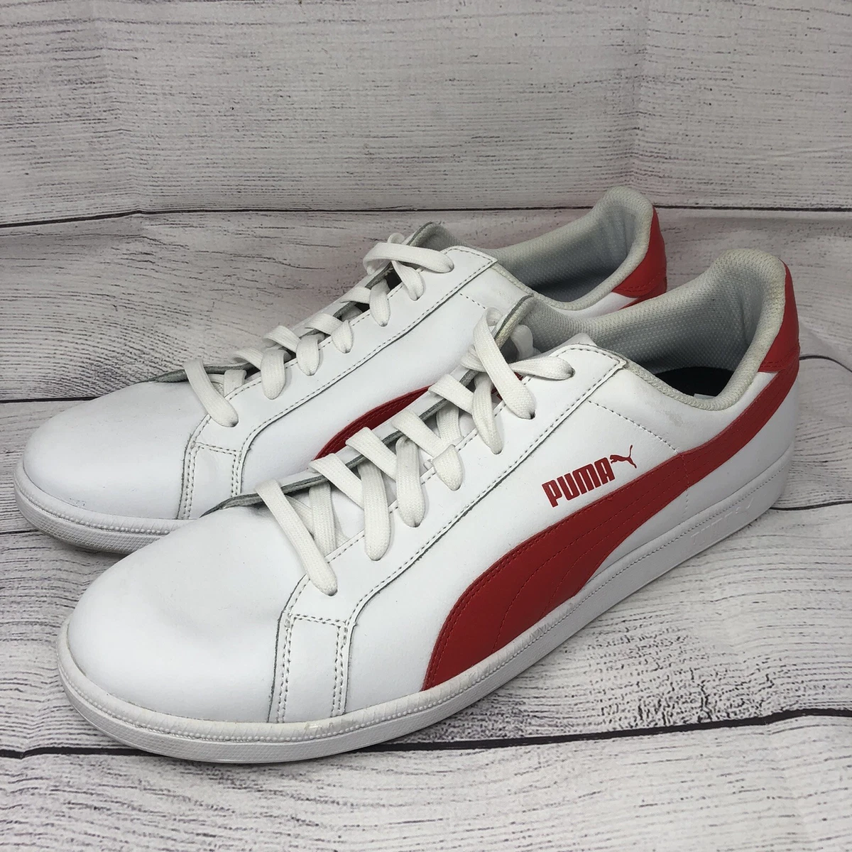 Puma Smash Leather Sneaker White Red Mens Size 14 Low Top Shoes Lace Up  Sneakers | eBay