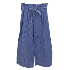 A New Day Womens Size 2 Blue White Striped Wide Leg Trouser Pants Cotton Blend