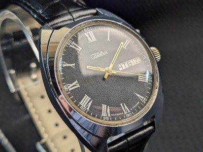 Vintage Slava Automatic Watch Cal 2427 27 Jewels Double Barrel Day Date Runs