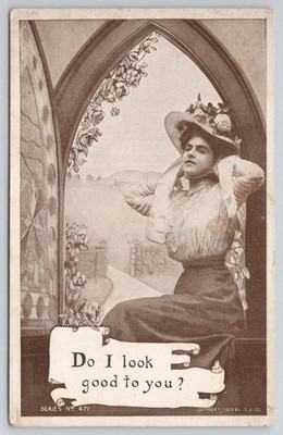 1909 Edwardian Beauty Woman Hat ''Do I Look Good to You?'' T.A. Co. Postcard