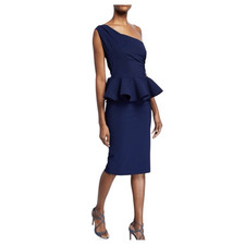 Chiara Boni La Petite Robe Navy One Shoulder Peplum Cocktail Dress US 6 Stretch