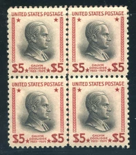 834, $5 Presidential Block of 4, PSE graded VF-XF 85 NH certificate, SMQ $320