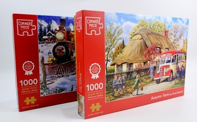 Eckteil Herbstsemester & Der Weihnachtszug 1000 Teile Puzzle Konvolut - komplett