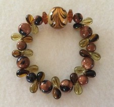 SandStone, LampWork  Czech Glass Teardrop Beaded Stretch Bracelet 7  Length