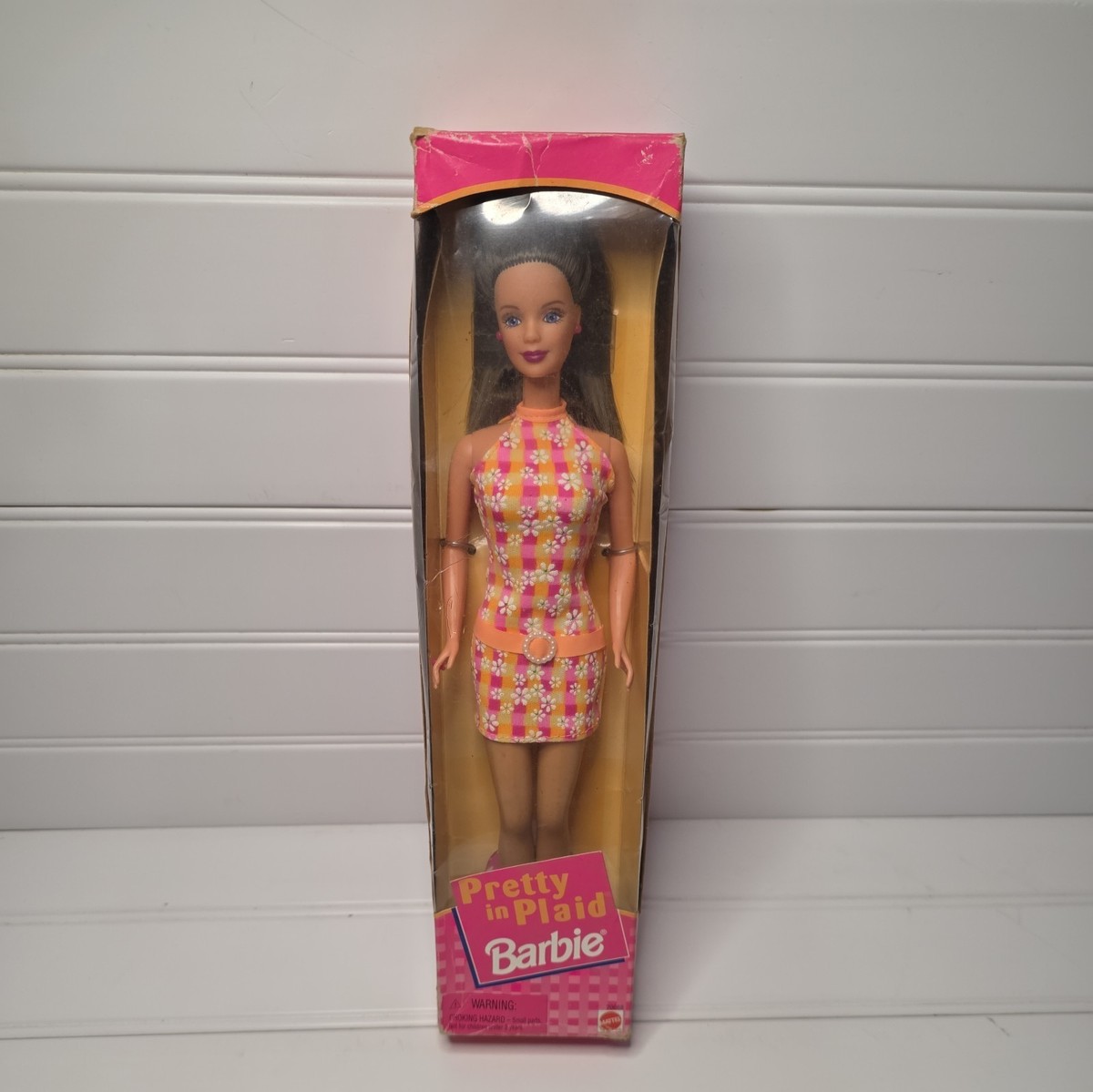 New Mattel Barbie Pretty In Plaid 20668 Pink & Orange Dress Brown