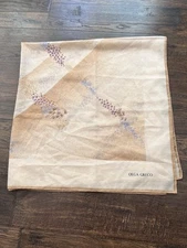 OLGA GRECO VTG 80s RETRO Art Design SCARF 33x33” Tan Beige Sheer  Field Flowers
