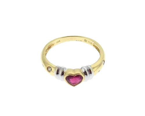 0.52 Ct Natural Ruby and Lab Grown Diamonds Dainty Ring Solid 14k Two-Tone Gold - Image 3 of 4