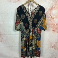 SHEIN boho patchwork dress size L festival artisan hippie global v-neck indie