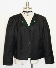 L 16 Bust 46" Black BOILED WOOL German Bavarian Jacket Coat Short Winter CLASSY