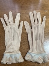 Delicate Semi-Sheer Beige Vintage 1960s Women  s Gloves Eveningwear Embroidery 6