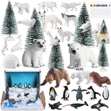 Entollar 40 Pcs Arctic Animals Figurines Set, Polar Habitat Diorama Kit with ...