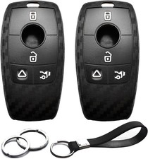 Key Fob Cover Case 2 Pcs Carbon Fiber Black for Mercedes Benz Car Key
