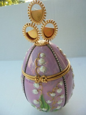Limoges Artoria  FABERGE ' Lilies of the Valley Porcelain  Egg Vintage