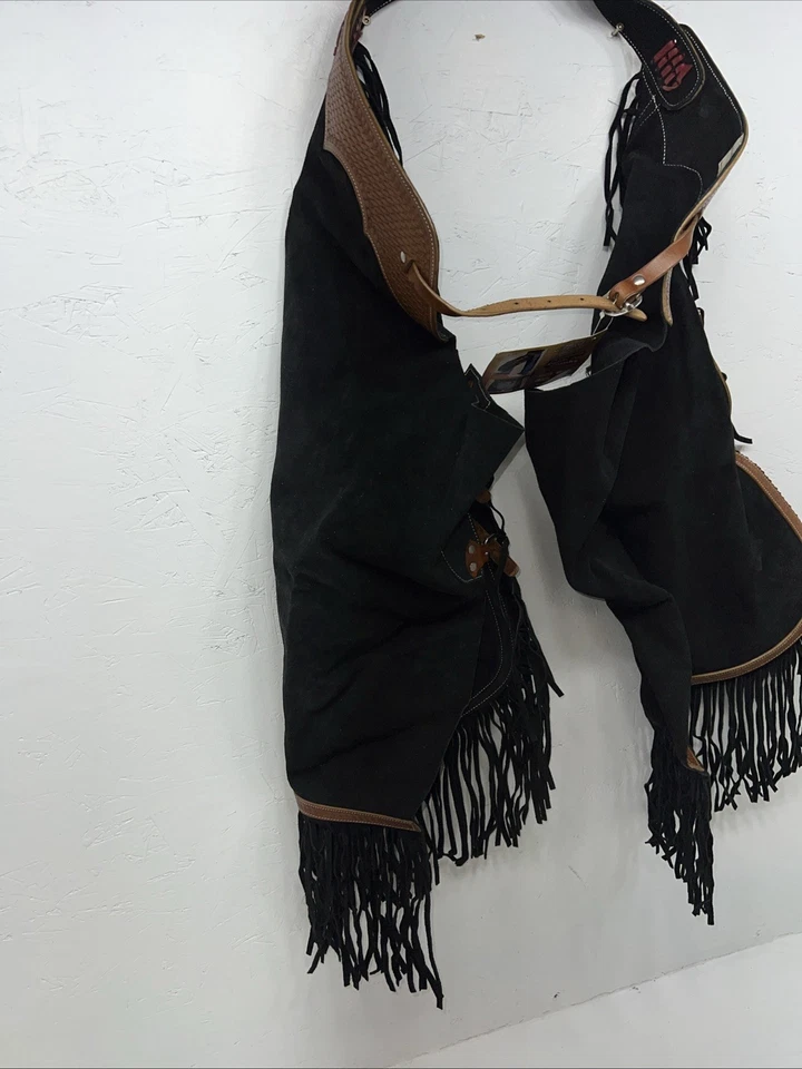 New Tough 1 Black Show Chaps With Fringe Adjustable Waist 46” N-24 - Image 2 of 4