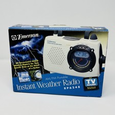 Emerson RP6248 White Instant Weather Portable AM/FM TV Band Radio Tested Works