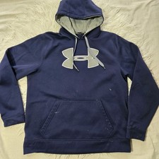 Under Armour Hoodie Mebs Size Large Navy Blue Loose Fit Distressed