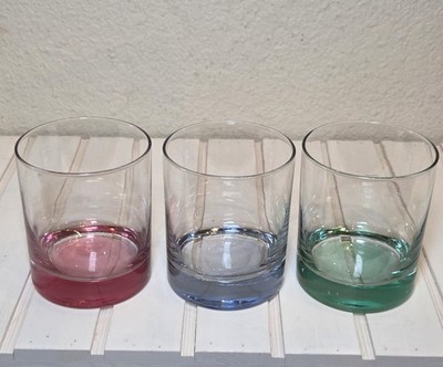 Moser Style Colored Base Old Fashioned Glasses Set of 3 Pink Blue Green