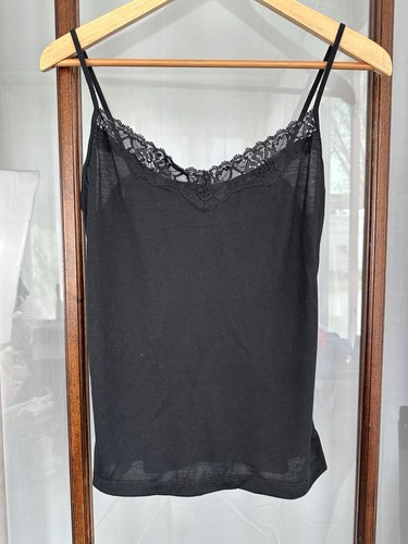 Faded Glory Lace Trim Tank Top Size Large 11-13 Black Fitted Sequins Stretch Y2K