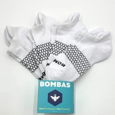 4 Pairs BOMBAS Women's honeycomb Solid Ankle Socks Cushion Size Med 8-10.5 White