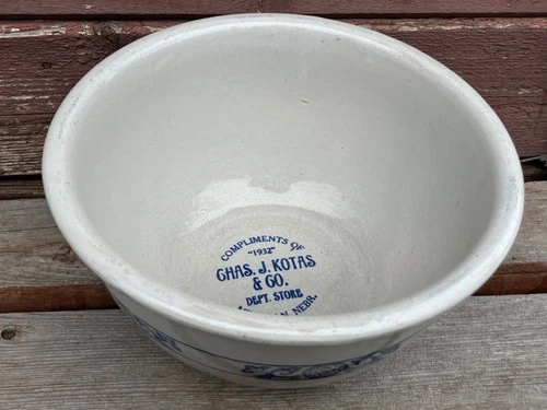 VTG 1932 MILLIGAN NEBRASKA ADVERTISING RED WING STONEWARE MIXING BOWL