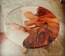 18x18" Acacia Wood & Resin Coffee Table Top | Custom Round Center Table Top