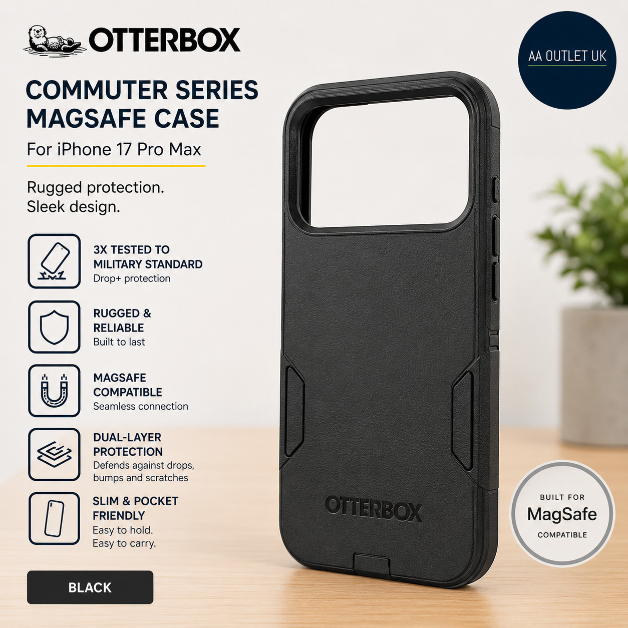 OtterBox Commuter Series MagSafe Case  iPhone 17 Pro Max Shockproof Black New