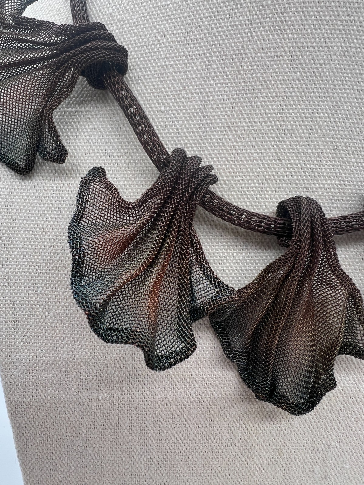 Sarah Cavender Mesh Metalworks Necklace Five Leaf Ginkgo Dark Finish Artisan