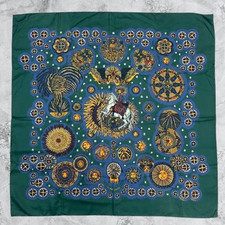 HERMES Carre 90 LE ROY SOLEIL Silk Scarf Green W 90cm Japan Used